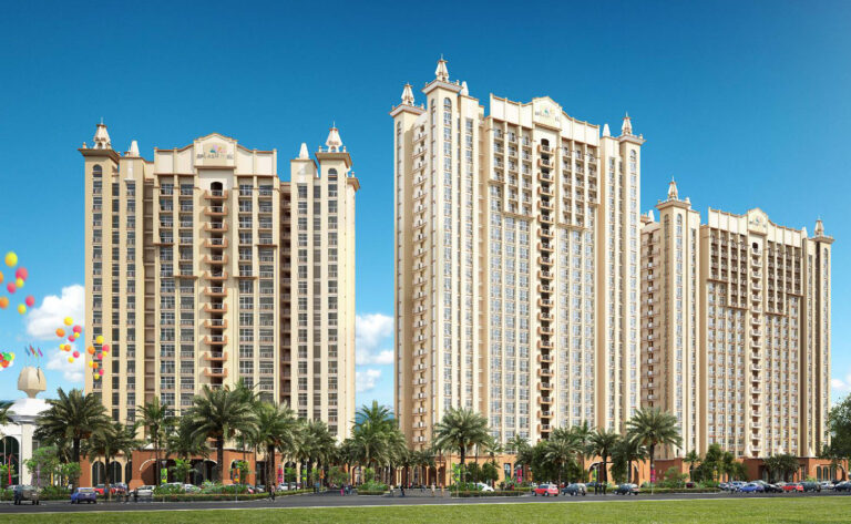 Visual keseluruhan Splash Park Suites dengan tiga menara
